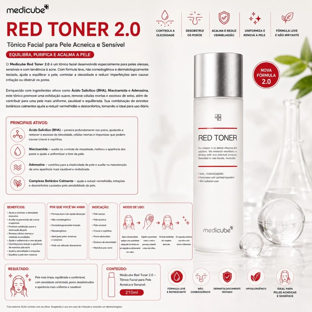 Medicube Red Toner 2.0 – Tônico Facial para Pele Acneica e Sensível - Imagem 3