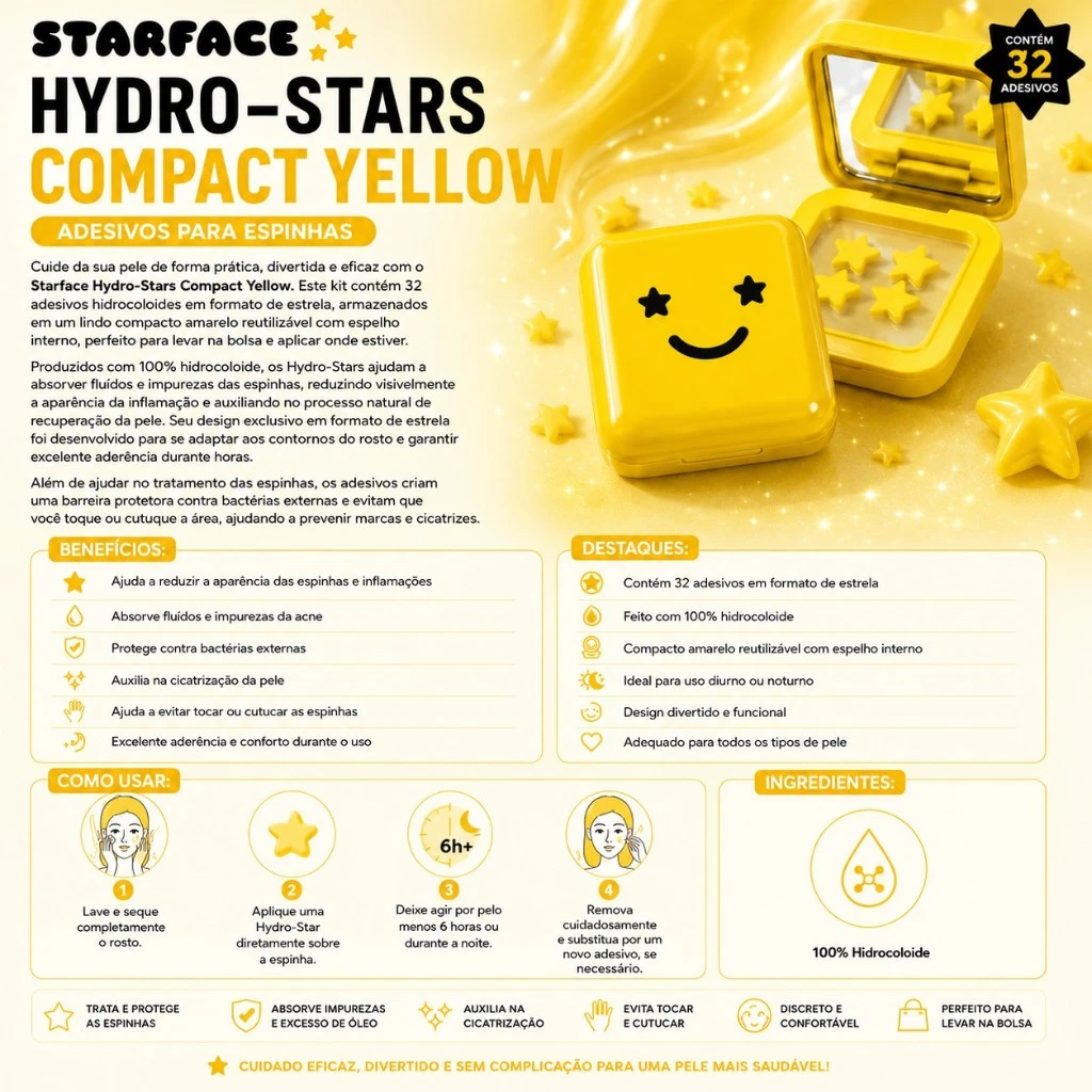 Adesivos Para Espinhas Starface Hydro-star Amarelo (32 Unidades) - Imagem 3