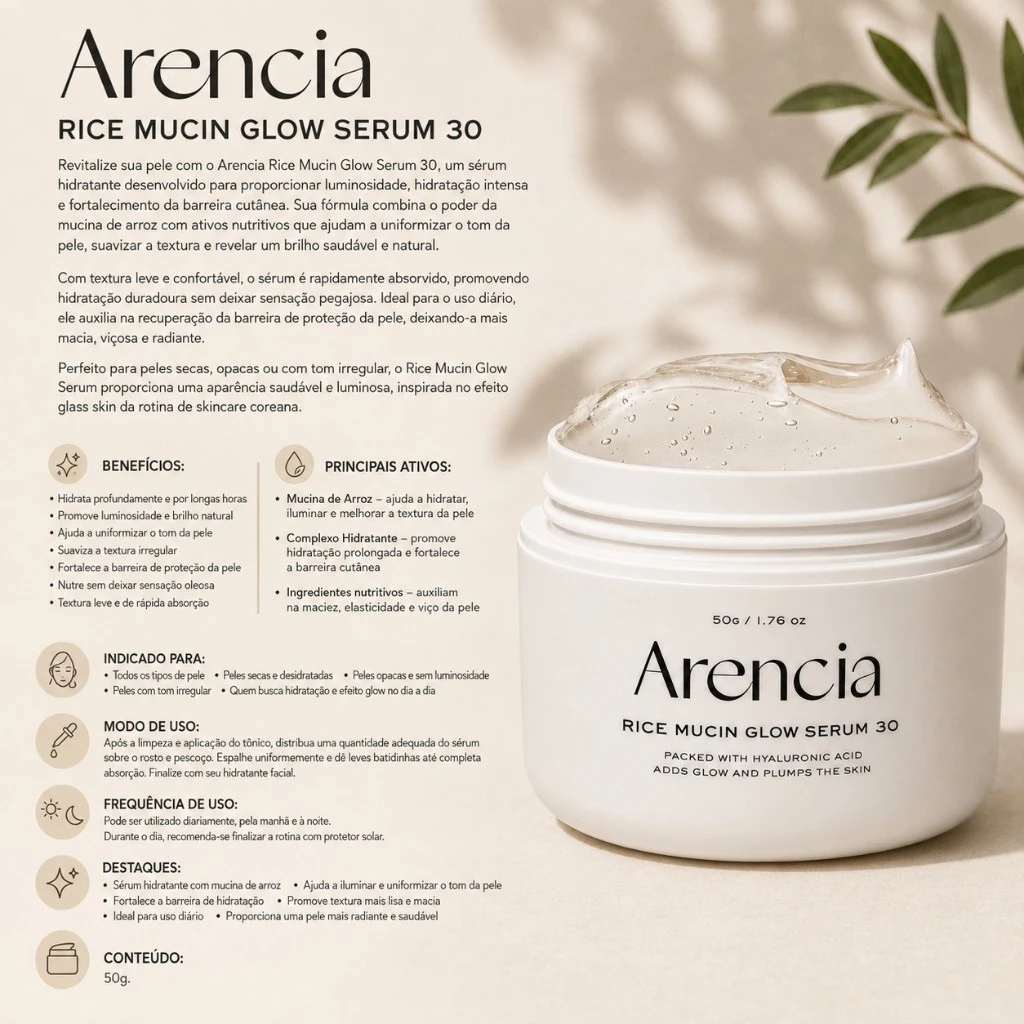 Arencia Rice Mucin Glow Serum 30 – 50g - Imagem 3