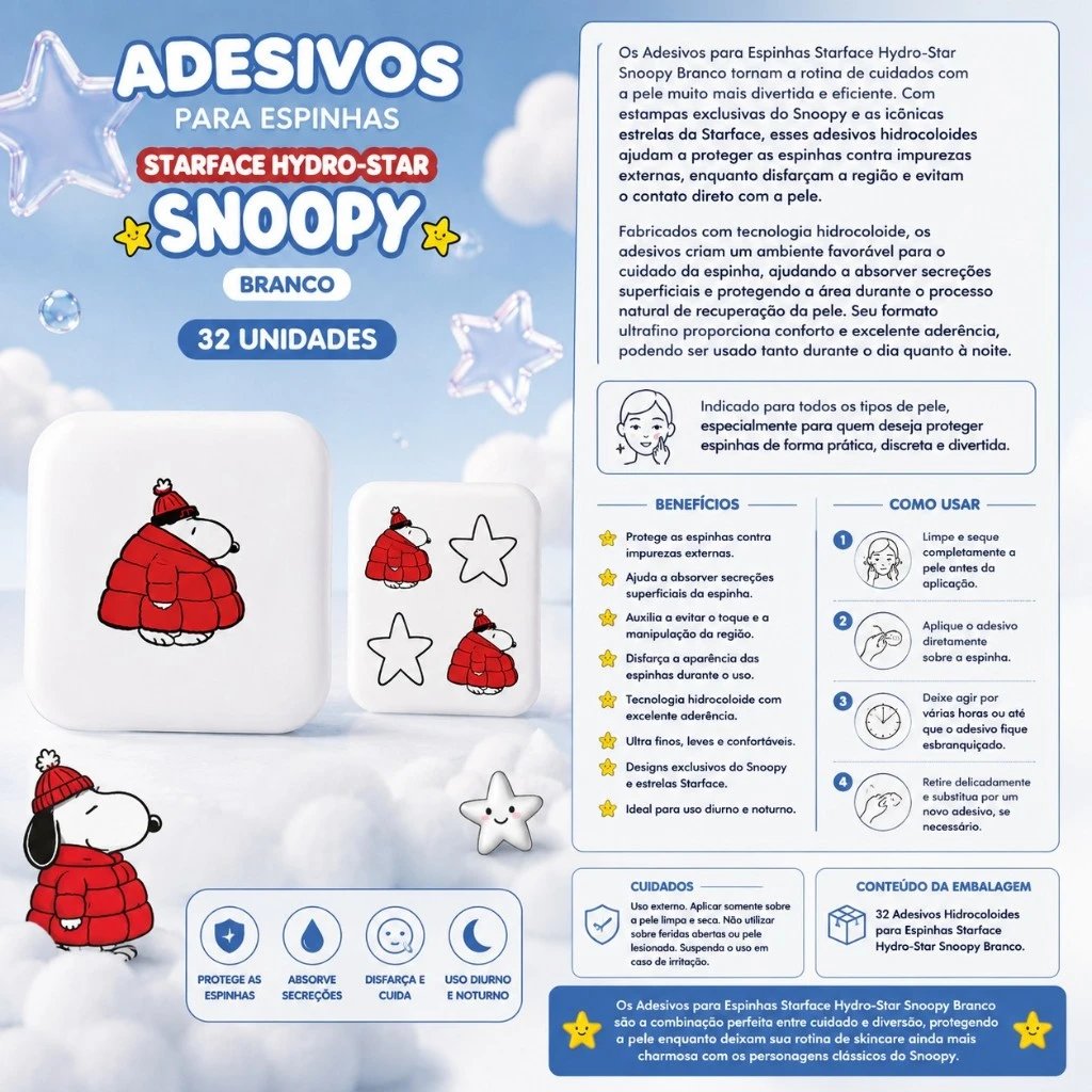 Adesivos Para Espinhas Starface Hydro-star Snoopy Branco (32 Unidades) - Imagem 3
