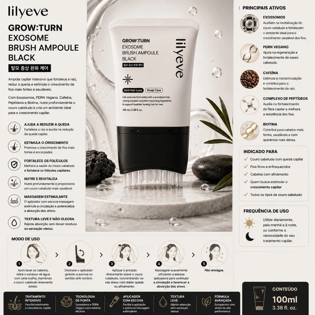 Lilyeve Grow:Turn Exosome Brush Ampoule Black – 100ml - Imagem 3