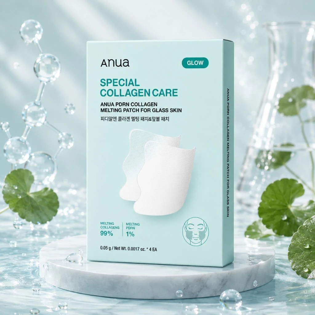 Anua PDRN Collagen Melting Patch for Glass Skin – 1 Caixa com 4 Unidades