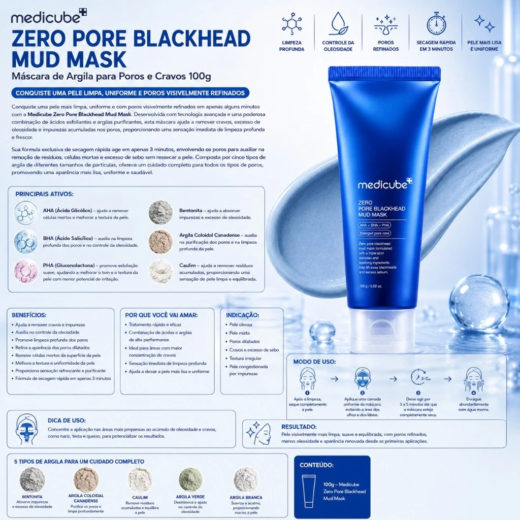 Medicube Zero Pore Blackhead Mud Mask – Máscara de Argila para Poros e Cravos 100g - Imagem 3