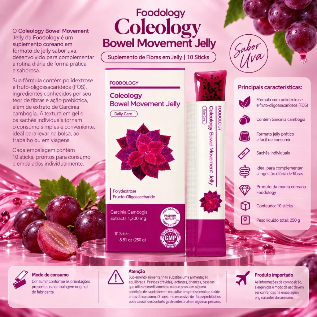 Foodology Coleology Bowel Movement Jelly – Sabor uva (10 Sticks) - Imagem 2